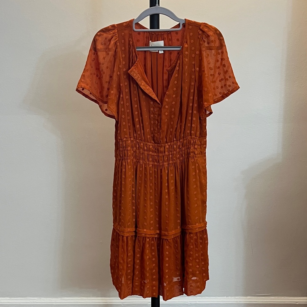 Anthropologie Rust Midi Dress with Dotted Texture